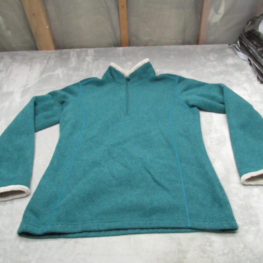 Kuhl Sweater Women Large Green Fleece Pullover 1/4 Zip Shearling Trim Casual VTG